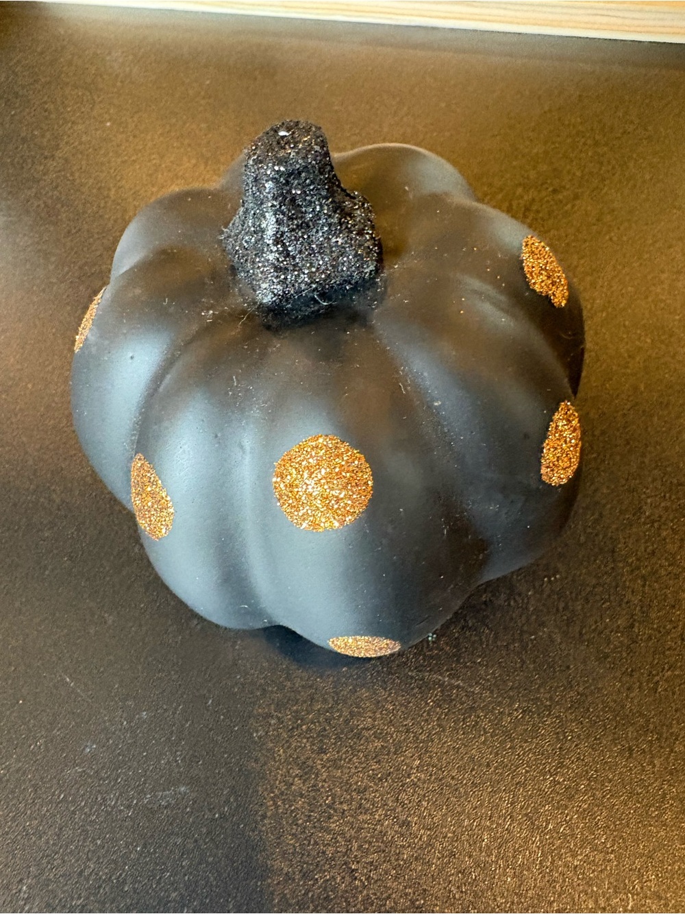 Black Decorative Pumpkin with Gold Glitter Polka Dots